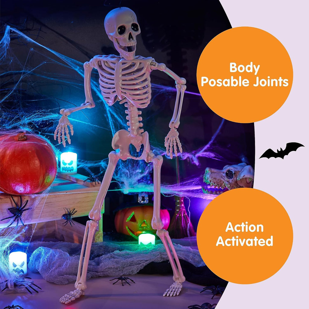 16" Halloween Skeleton Decor, Full Body Movable Stayable Joints Plastic Skeleton, Posable Hanging Skeletons - Set of 12