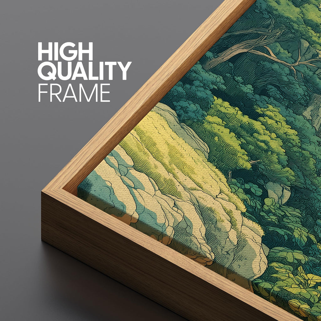 Extra Large Framed Canvas Print Wall Art Japanese Ukiyo-E Style Forest Landscape Green Illustrations Modern Art