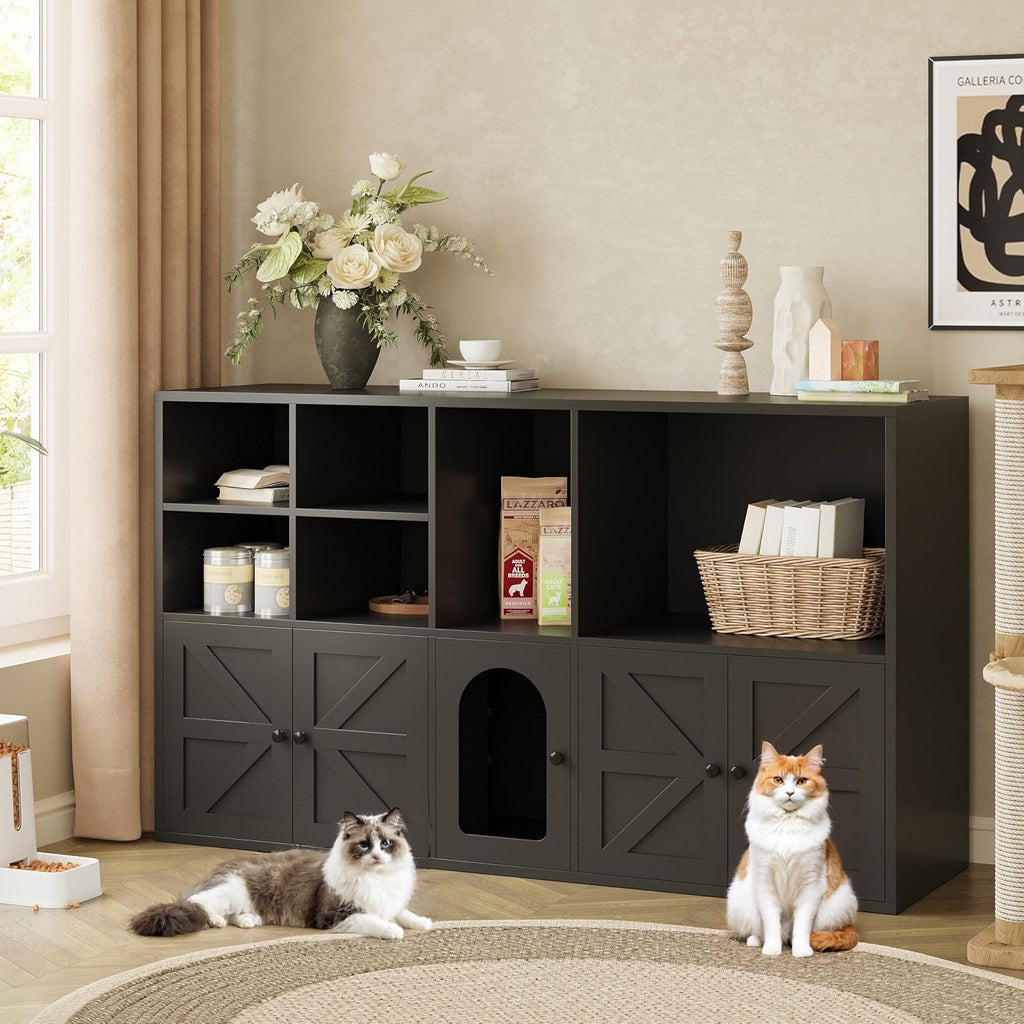 Cat Litter Box Enclosure for 2 Cats, Hidden Litter Box Furniture