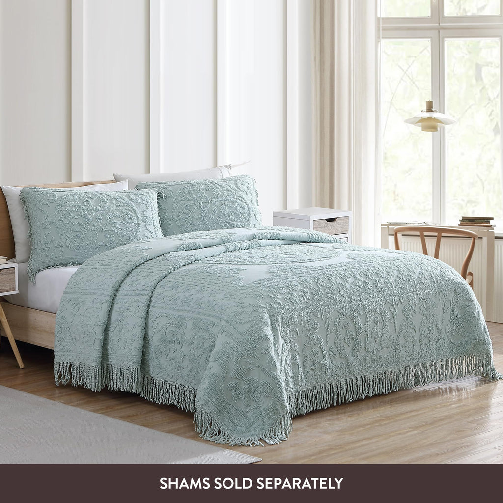 Medallion King Cotton Chenille Bedspread, Blue