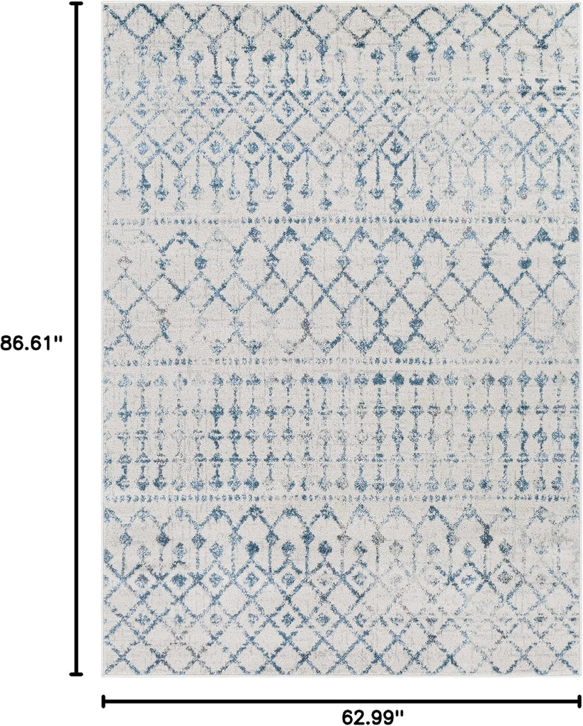 Quincy Living Room, Bedroom Area Rug - Geometric Trellis Diamond Distressed Faded - Bohemian Transitional Tribal