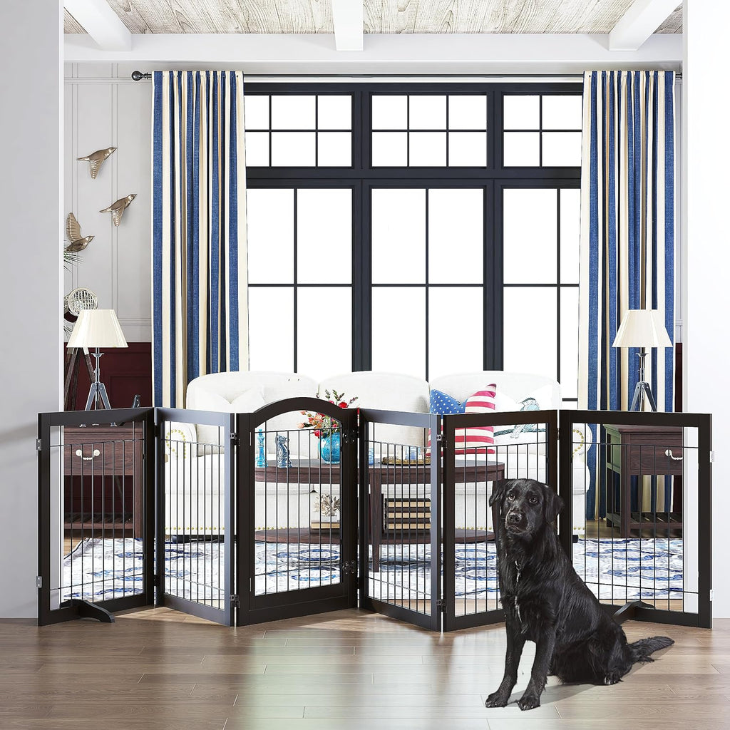 Dog Gate Indoor with Door, Freestanding, Foldable, 144" Wide, 30" H