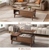 Fluted Lift Top Coffee Table with Storage, Modern Coffee Table（Walnut）