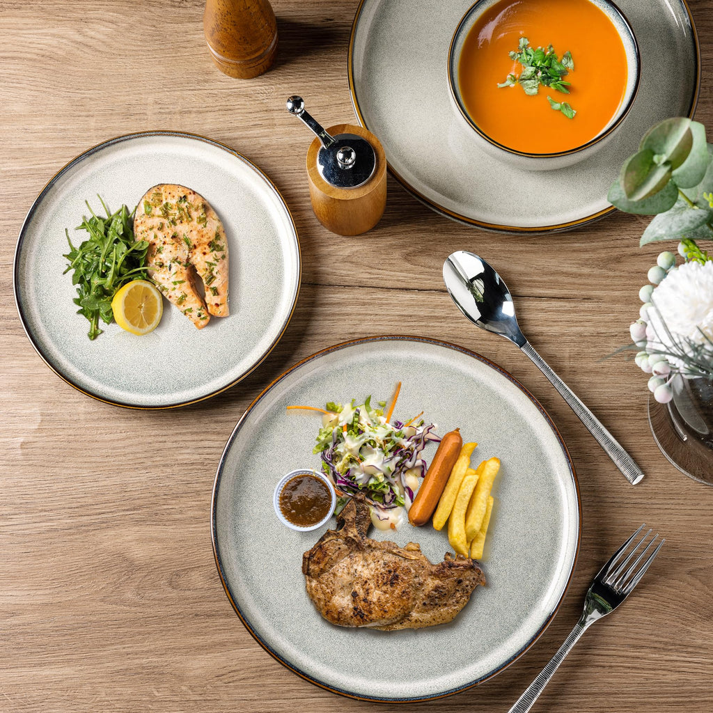 Ceramic Dinnerware Sets for 8, 24 Pieces Stoneware Plates and Bowls Sets, Scratch Resistant Dishes, Dishwasher &