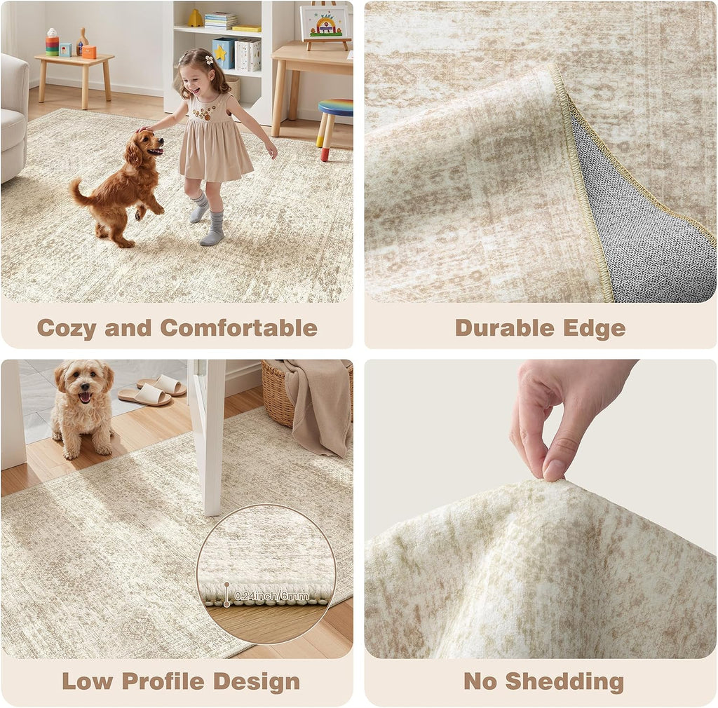 Kitchen Rugs Sets of 2, 2x3 2x4 Rug Runner,Beige | 2 Piece Washable Rug ,Thin,Soft Runner Rug,Stain Resistant Indoor