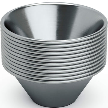 Pro Grade Stainless Steel 1.5oz Sauce Cups 12 Pk. Reusable, Stackable Metal Portion Containers for Sampling, Salad