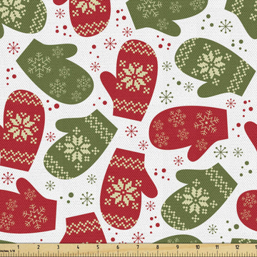 Christmas Fabric by The Yard, Art Xmas Theme Winter Gloves Pattern with Snowflakes and Nordic Roses Print, Decorative
