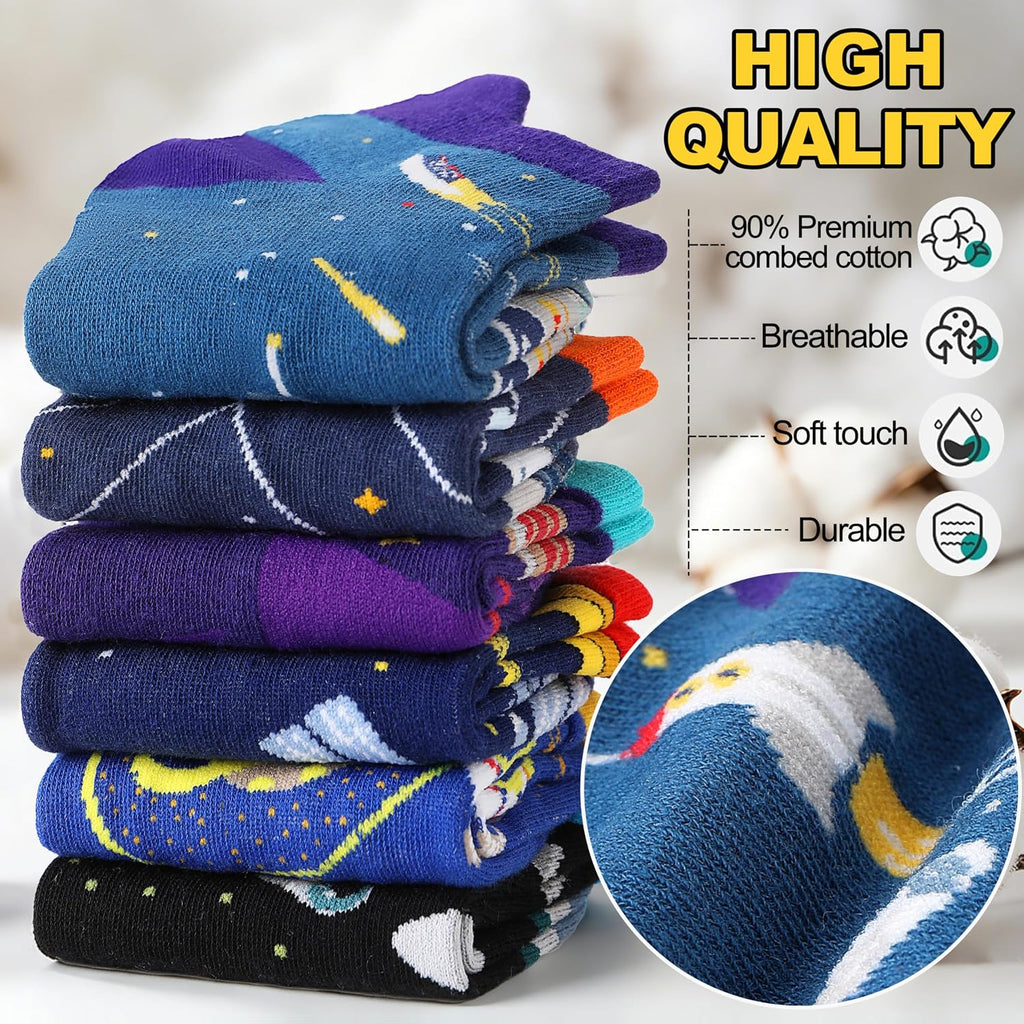 Kids Boys Ankle Socks No Show Low Cut Funny Cute Cartoon Novelty Cotton Socks 6 Pairs