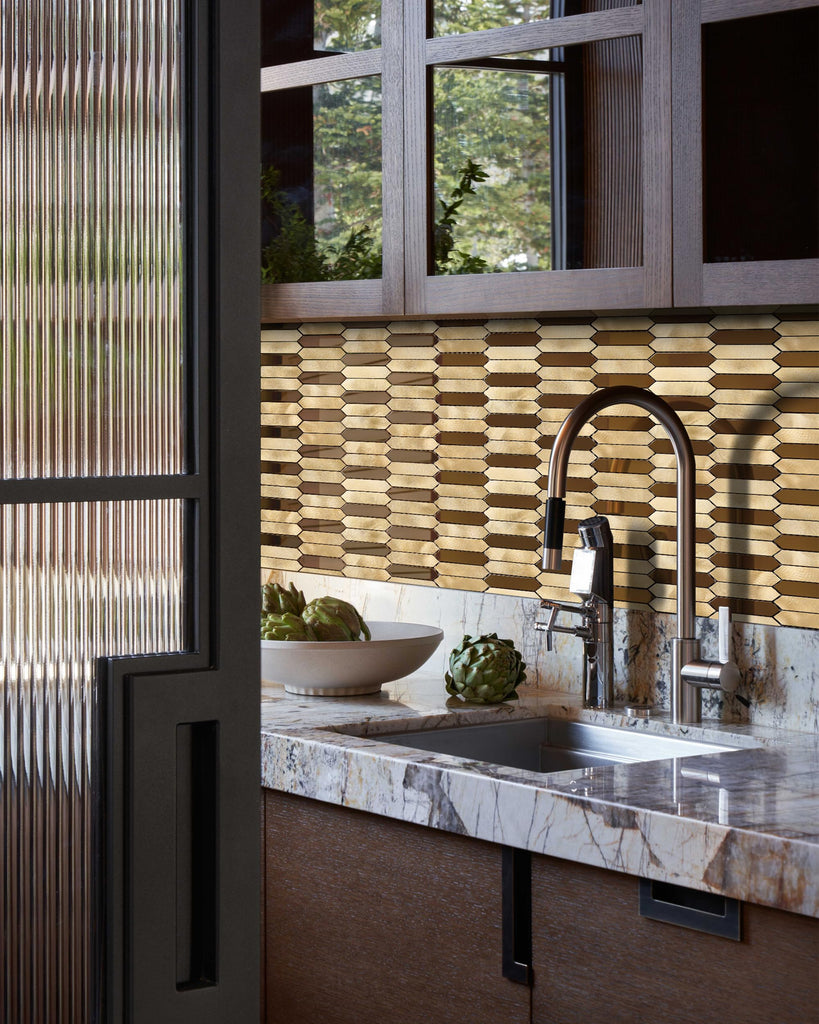 Champagne Gold Tile Long Hexagon Mosaic Tiles Backsplash Wall Bath Shower Floor Real Metal Tile5 Sheets: