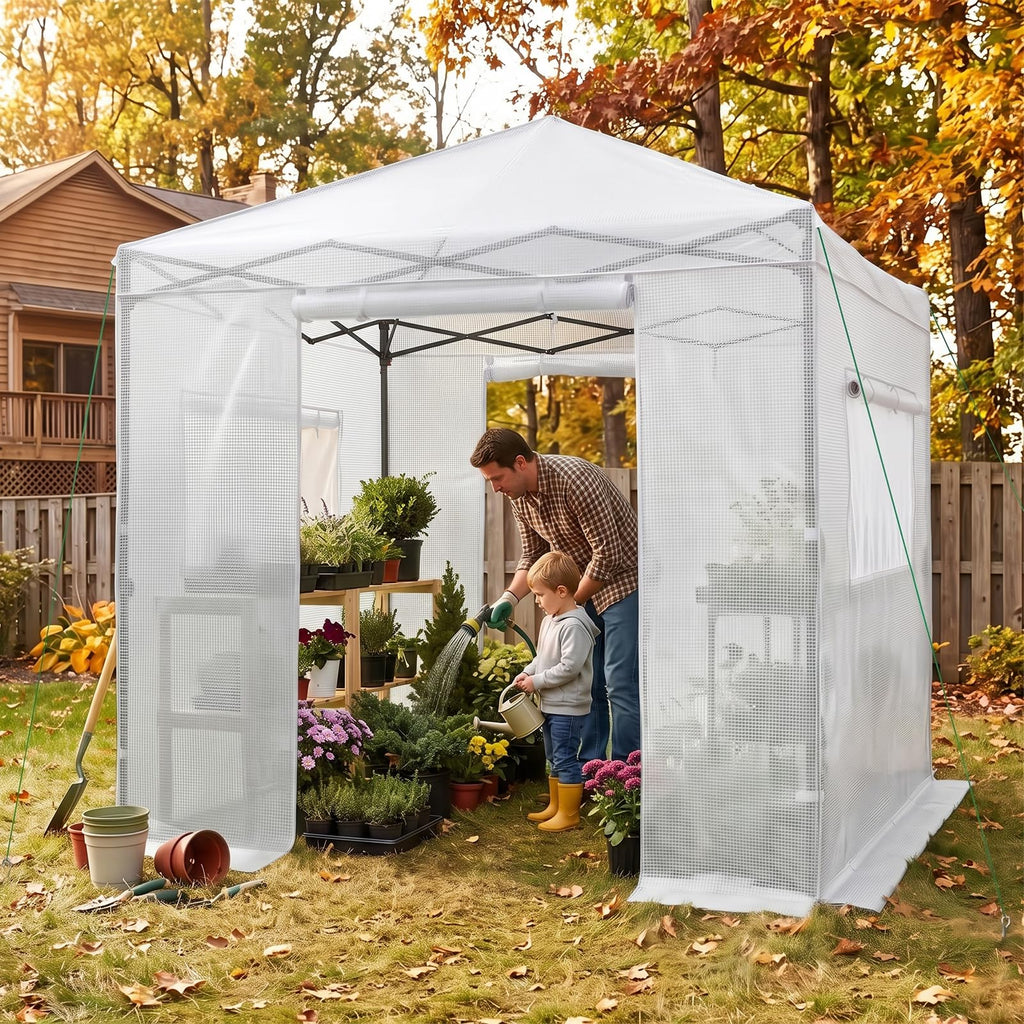 8x8 Easy Setup Pop Up Greenhouse, Clear/White