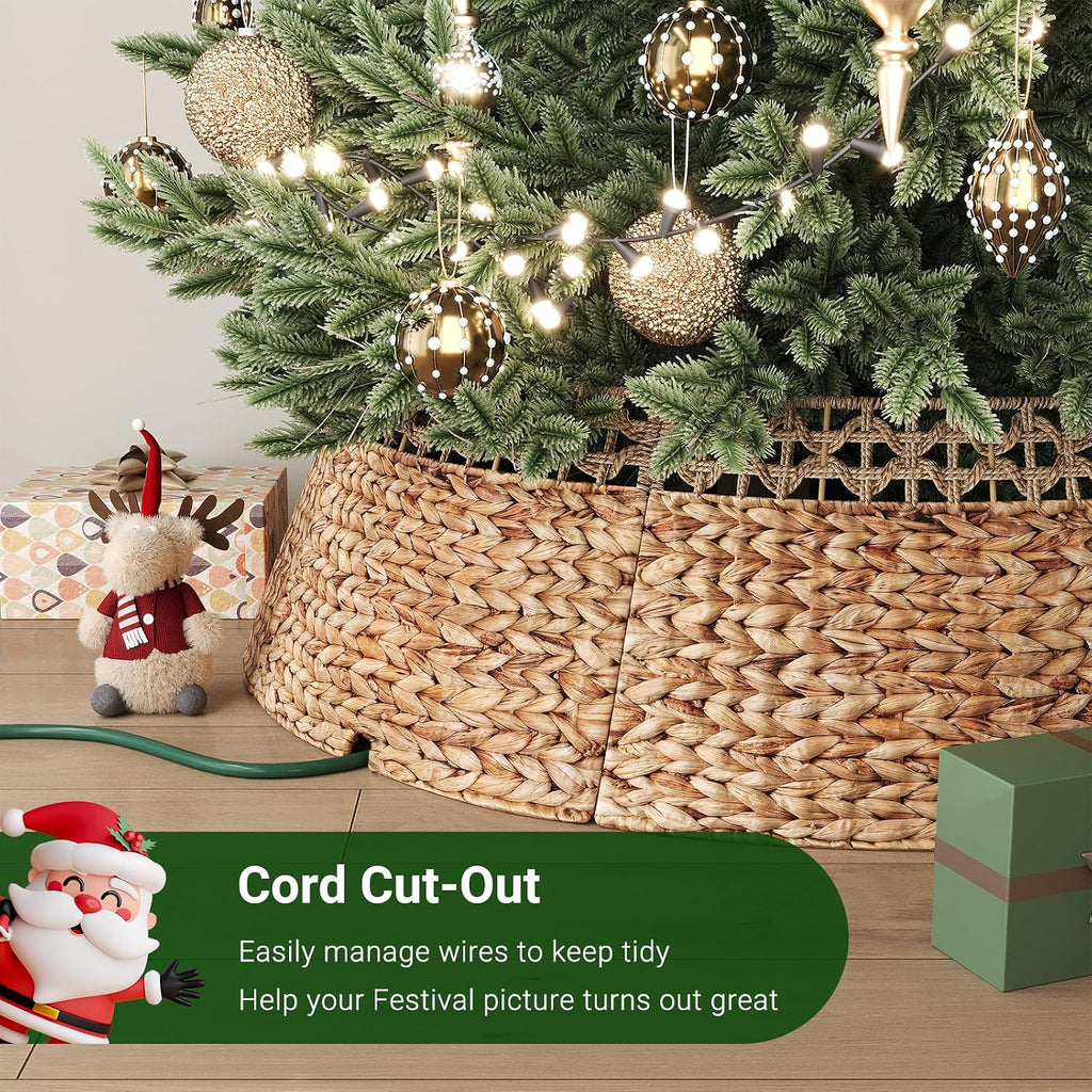 42 Inch Wicker Christmas Tree Collar, Woven Rattan Xmas Tree Skirt