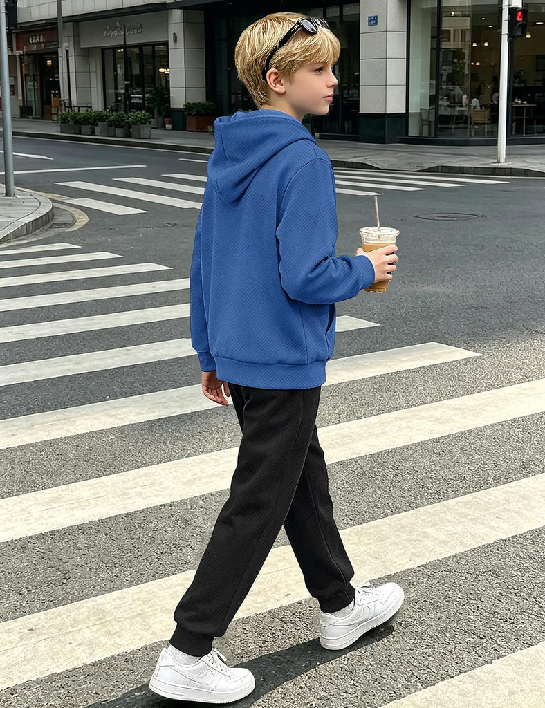 Boys Clothes Ribbed Boy Outfits Long Sleeve Hoodie Jogger Set