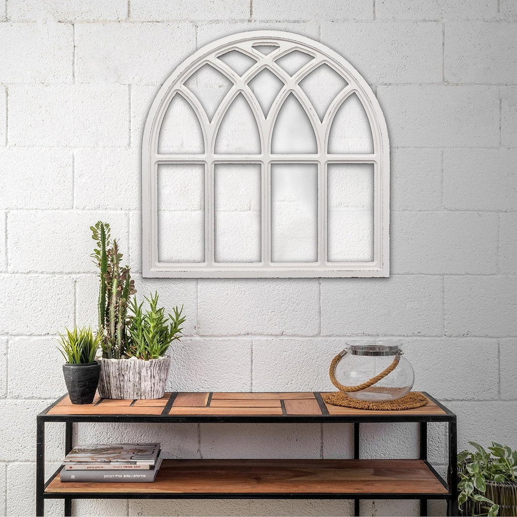 Farmhouse Large White Arched Window Frame Wall Decor 32 Inch Tall