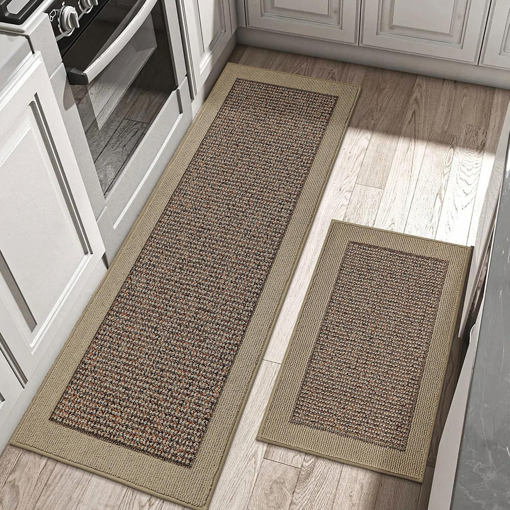 Kitchen Rugs Set of 2, Non Slip Washable, 24"x36"+24"x60", Taupe | Kitchen Mats for Floor, Extra Absorbent and Stain