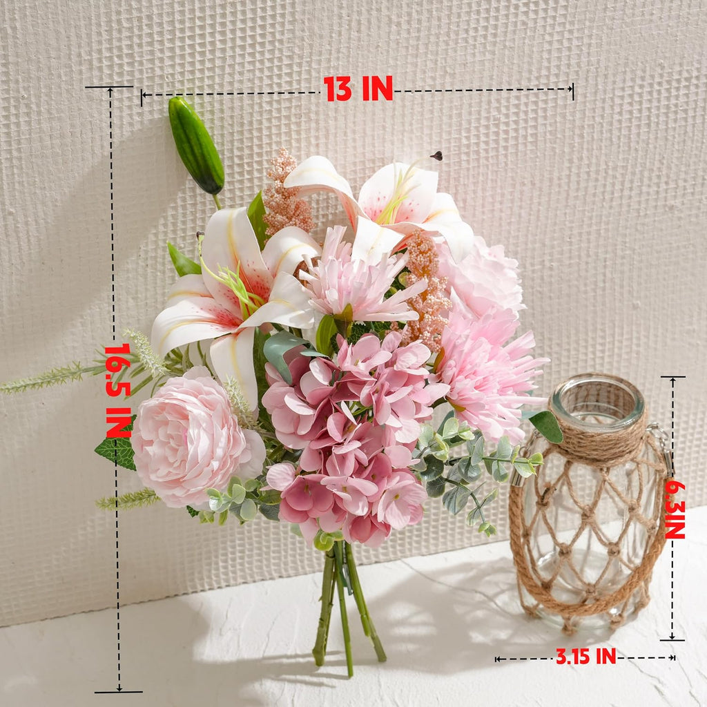 Fake Flowers with Vase -Hydrangea & Lily Artificial Floral Arrangement