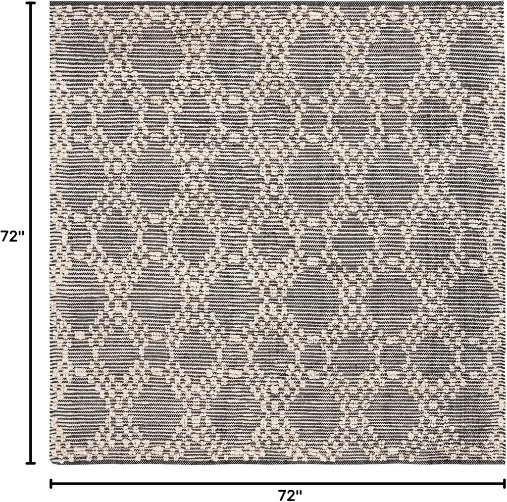 Natural Fiber Collection Area Rug - 6' Square, Blush & Black, Flat Weave Farmhouse Geometric Jute Design, Ideal for