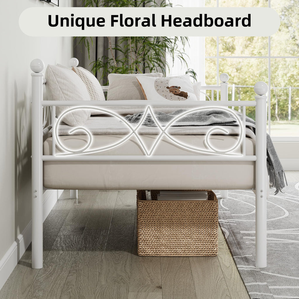 Twin Size Daybed Frame, Metal Sofa Day Bed Frame, White