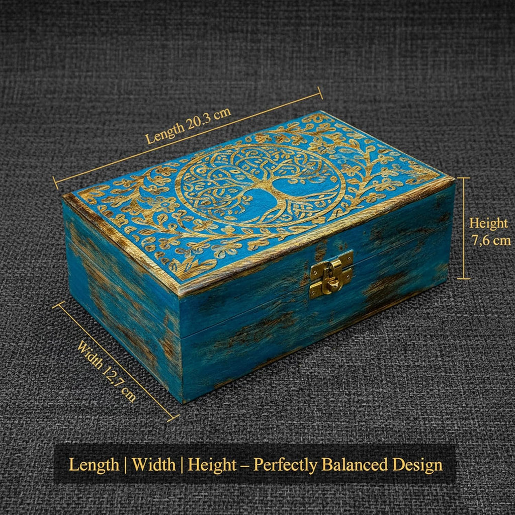 Handmade Wooden Tree of Life Keepsake Box - Rustic Jewelry & Trinket Organizer for Men & Women | Vintage Storage Box