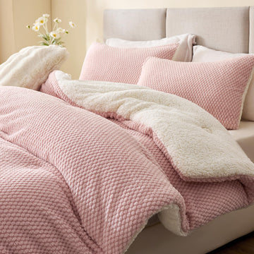 Plaid Tafu Comforter Set 3 Pieces, Dusty Pink&White