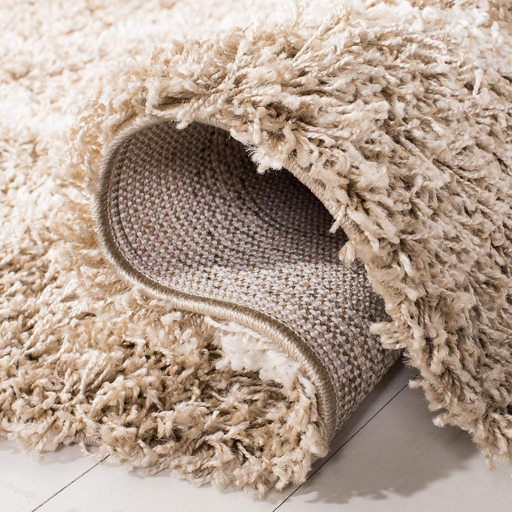 Dallas Shag Collection Area Rug - 4' Square, Beige & Ivory, Trellis Design, Non-Shedding & Easy Care, 1.5-inch Thick