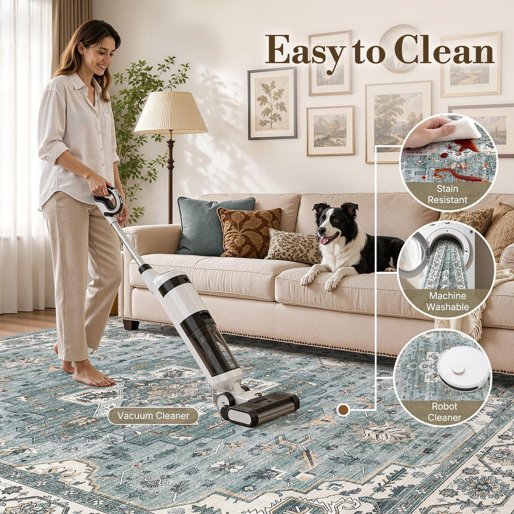 5x8 Area Rug, Washable, Traditional, Denim Blue