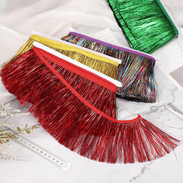 4 Inch Shiny Tinsel Fringe Trim, Sparkling Metallic Fringe Trims Garland Tinsel Streamer for DIY Latin - 5.5 Yard