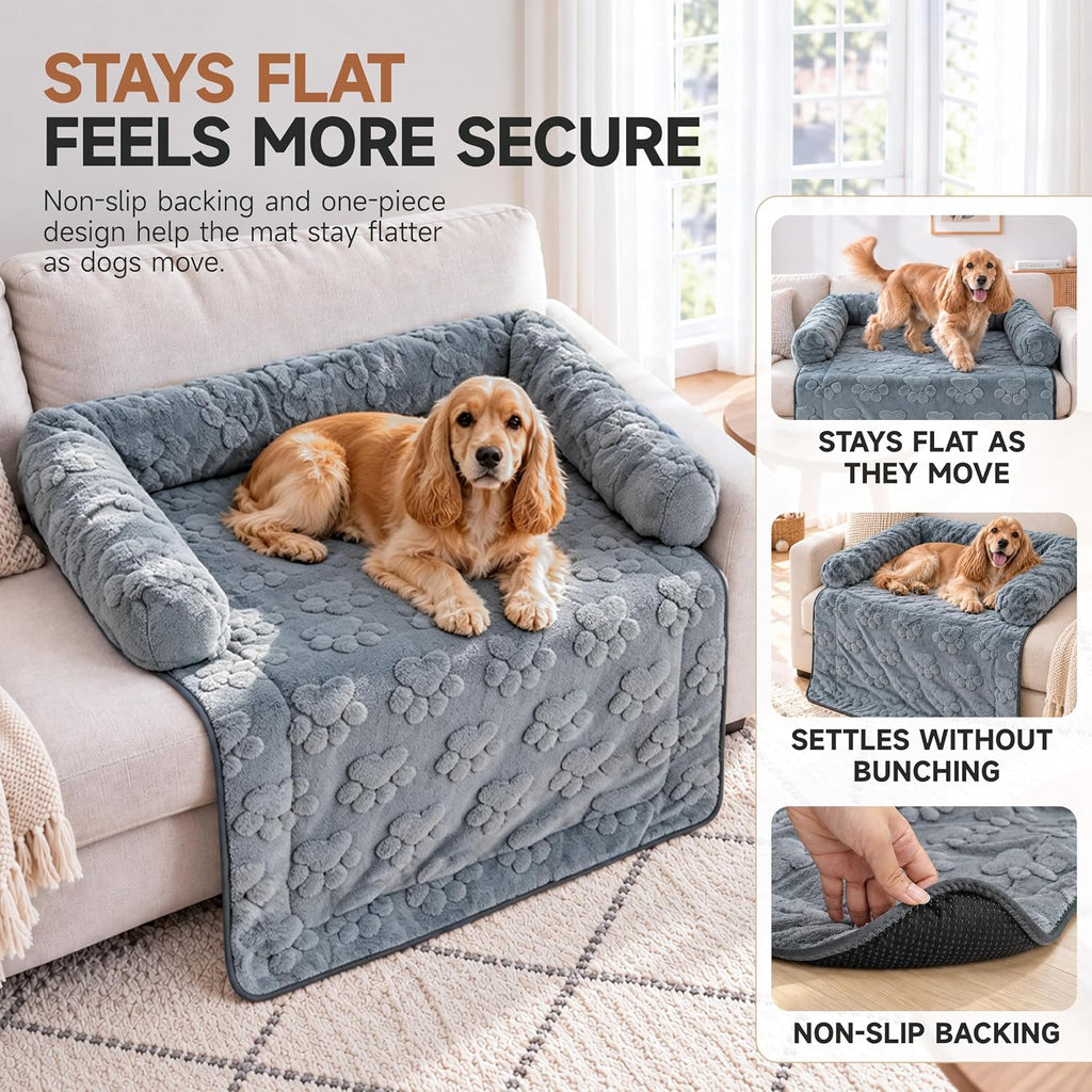 Dog Couch Bed for Small & Medium Dogs, Washable Sofa Mat with Bolsters