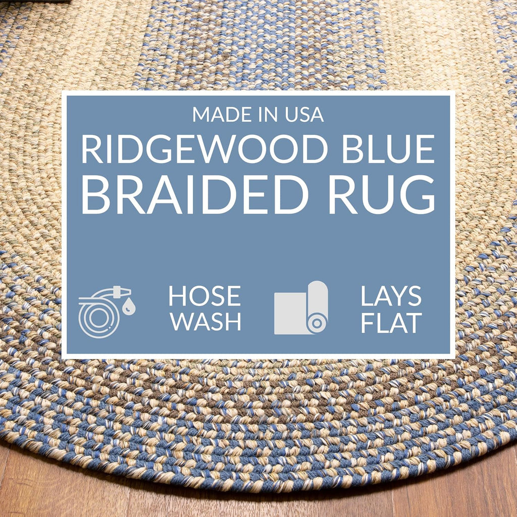 Braided Rugs Farmhouse Kitchen Rug - Ridgewood Braided Rug - Reversible - Indoor/Outdoor - Made in USA - Blue/Beige