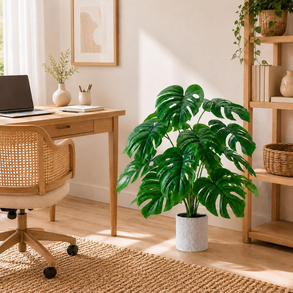 26" Fake Plants, Monstera Plant in White Boho Pot Decor