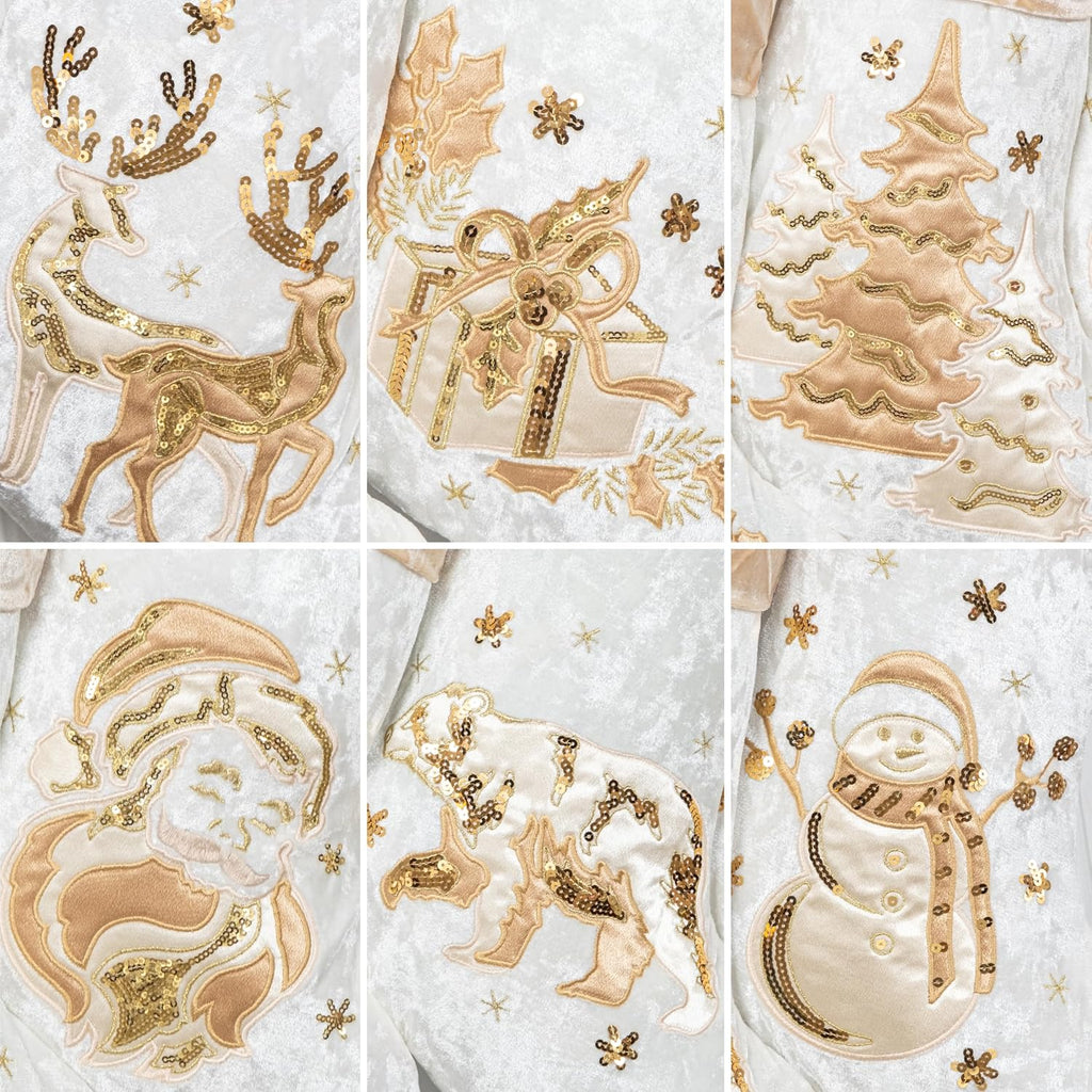 New Christmas Stockings Set of 6 Embroidered 20" Xmas Family Traditional Fireplace Hanging Gold Sequin Decor Velvet