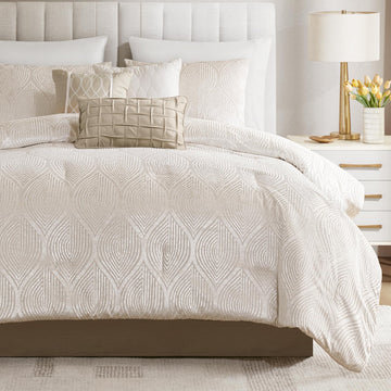 Velvet Jacquard Champagne Queen Comforter Set, 7pc