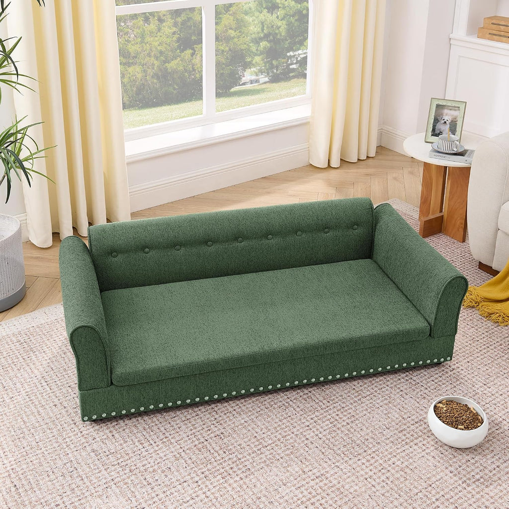 Oversized Pet Sofa, Elegant Modern Linen Fabric Elevated Dog Sofa Bed, Comfortable Rectangular Pet Bed with Backrest