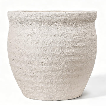 9" Dia Fiberstone Planter - Modern Farmhouse Indoor/Outdoor Flower Pot, Beige Decorative Plant Pot with Grainy Matte