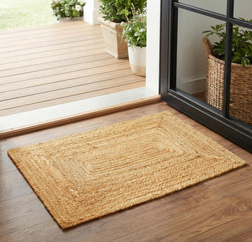 Jute Braided Small Rug, Natural - 2x3 Feet, Accent Reversible Hand Woven Doormat