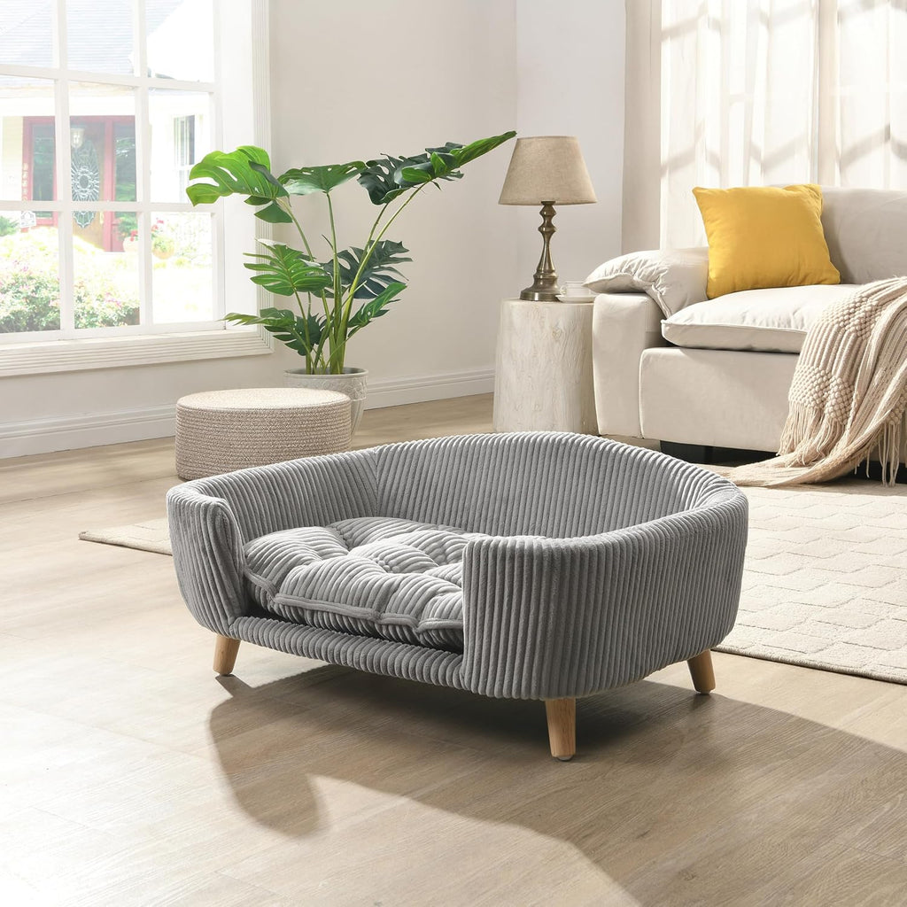 Dog Bed, Mid‐Century Modern Pet Sofa Dog Bed for Small Dogs 11‐25 Lbs, Raised Dog Bed with Sturdy Birch Wood Legs