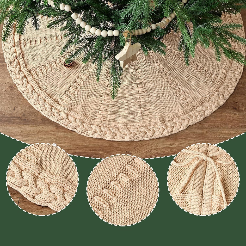 Knit Christmas Tree Skirts, Neutral Tree Skirt, Cozy Christmas Decorations
