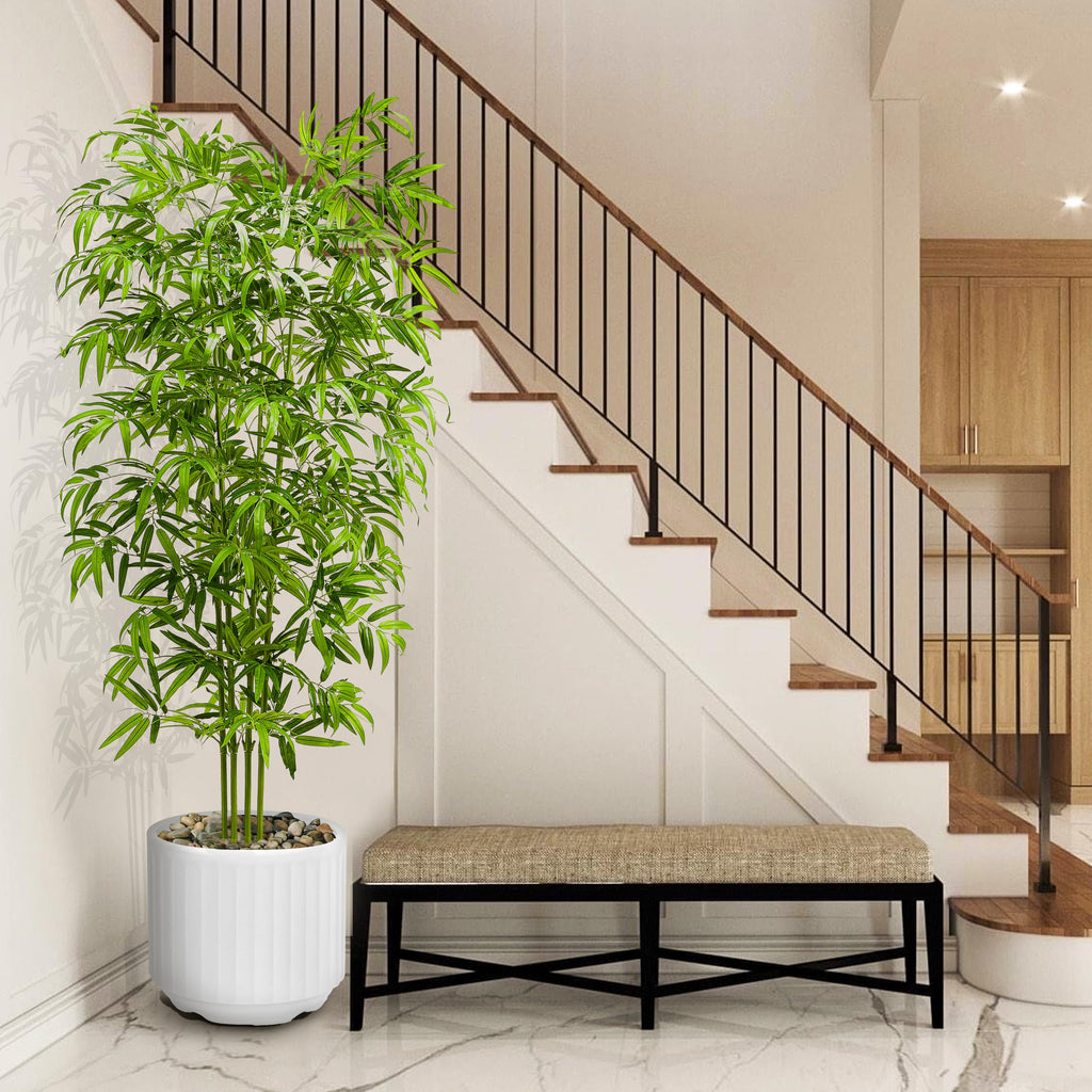 Artificial Tree Fake Plants, Artificial Bamboo Tree 7FT Tall in White Potted, Artificial Tree Indoor Decor Bamboo