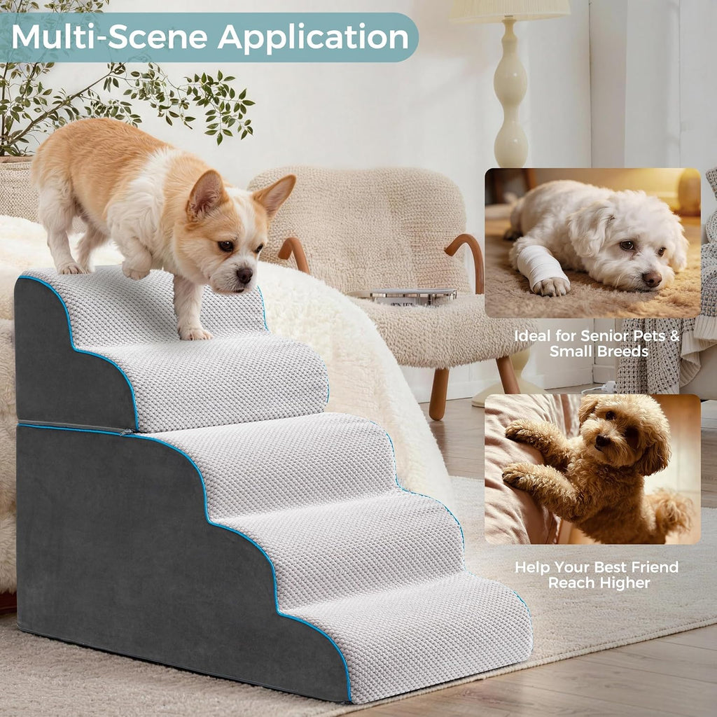 Dog Stairs, Steps and Ramp for High Bed & Sofa, 13-24" H Detachable Pet Stairs for Small Medium Dogs, Sturdy 40D