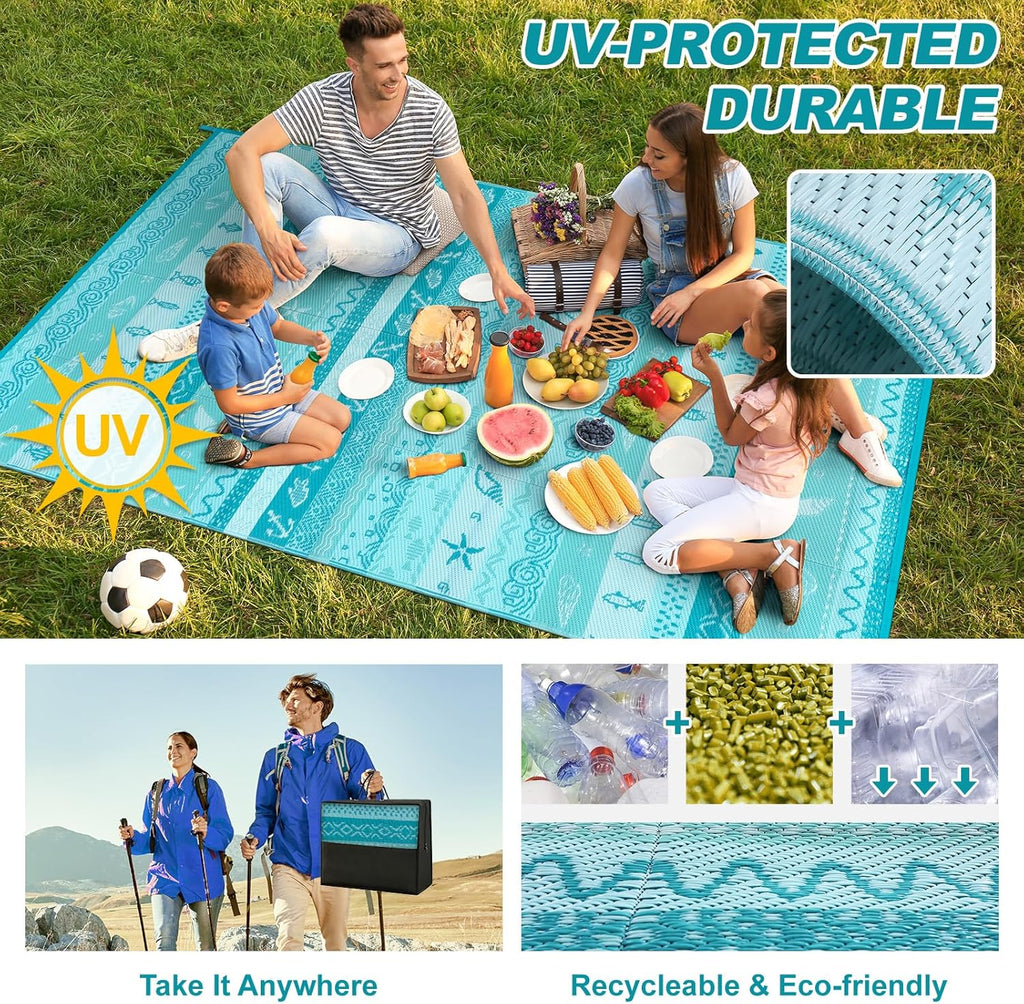 Outdoor Plastic Straw Rug, Reversible Outdoor Rug Waterproof 9x12 Rugs for Patio, RV Camping Rug Pic