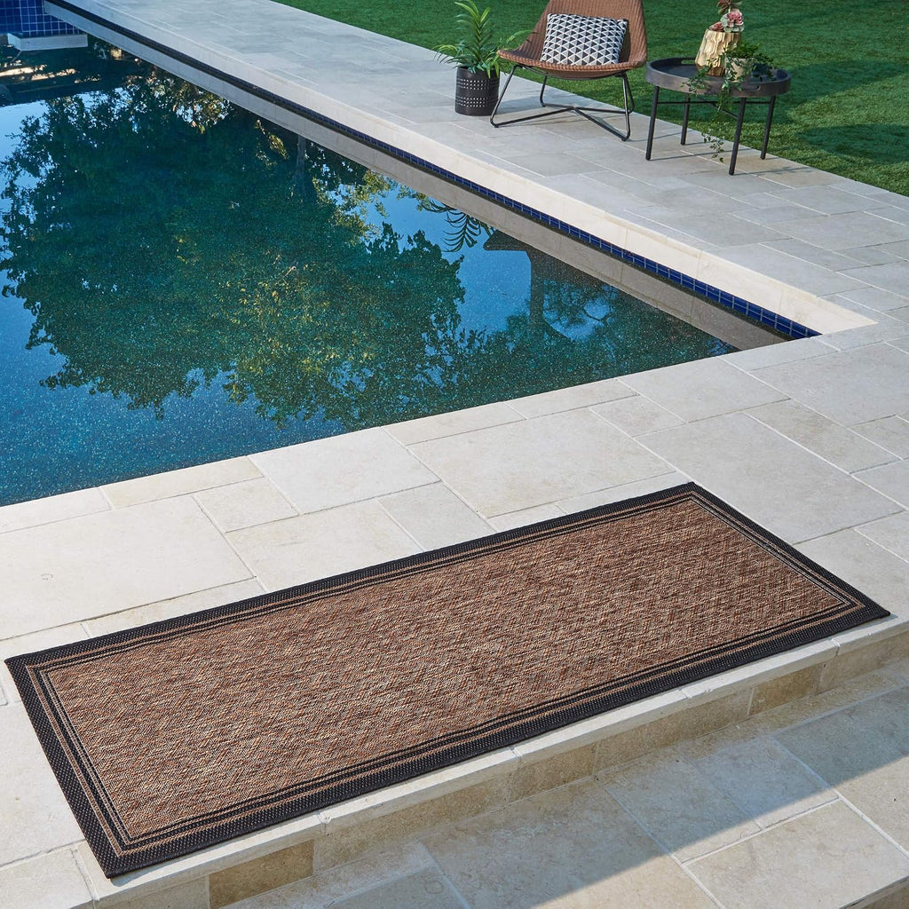 Indoor Outdoor Classic Flatweave Area Rug, Stain & UV Resistant Carpet, Deck, Patio, Poolside & Mudroom, 2x6 Ft
