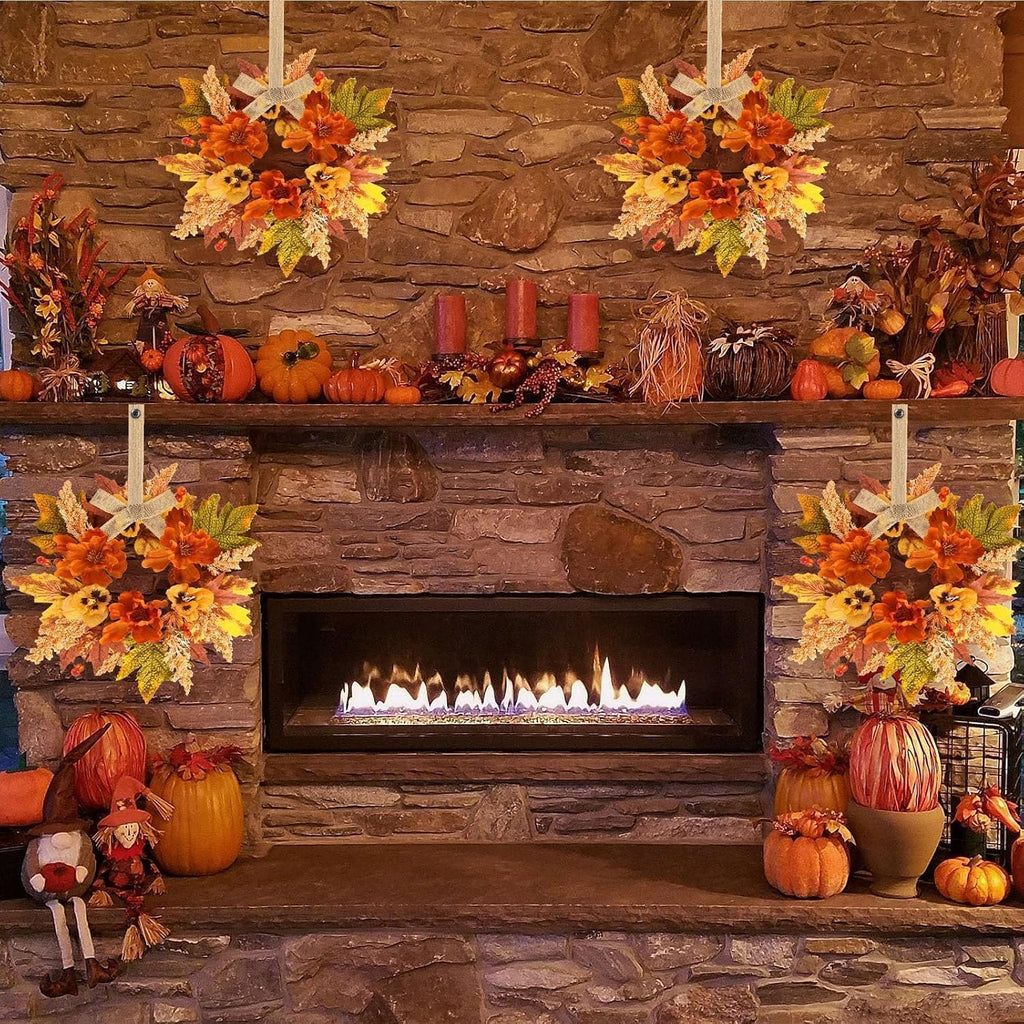 Fall Wreath Cabinets Artificial Flower Door Wreath Autumn Table Centerpiece Farmhouse Hanging Floral Rings - Set of 6