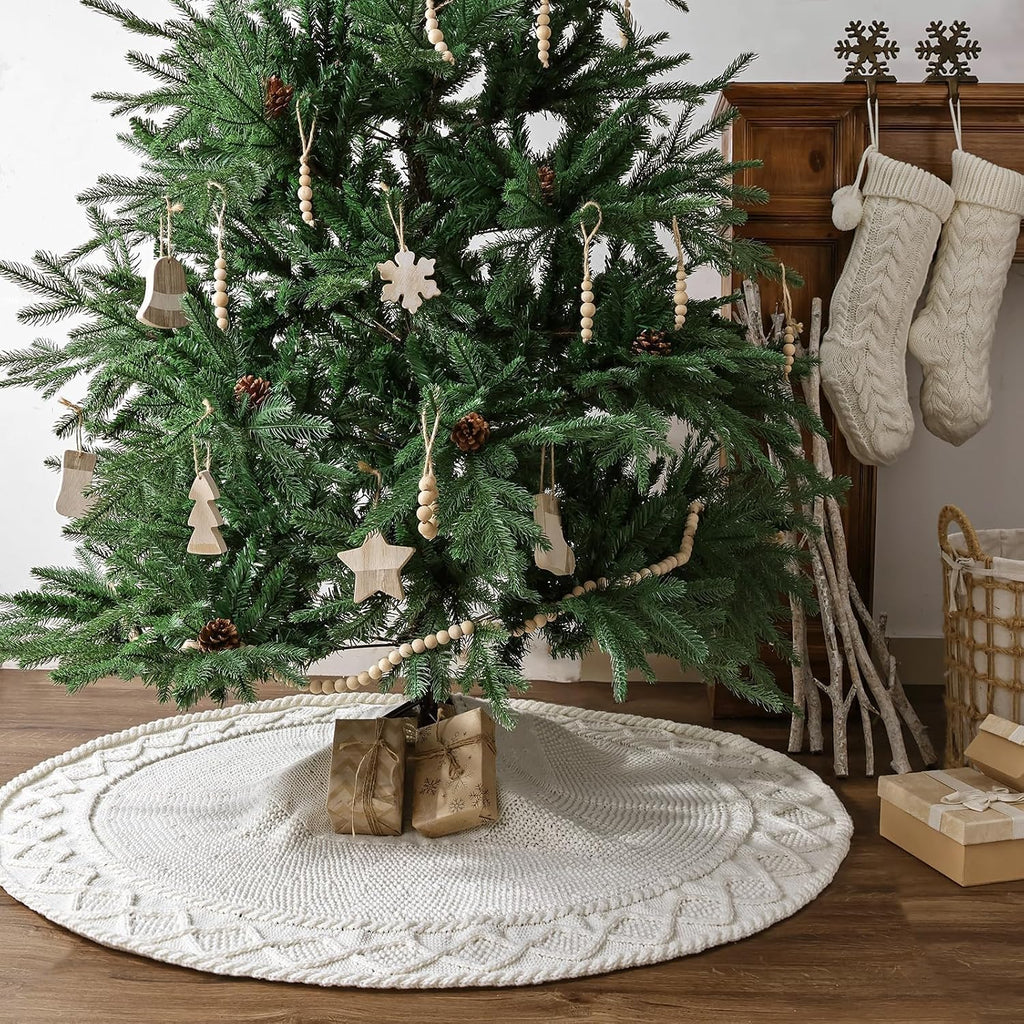 Knit Christmas Tree Skirts, Neutral Tree Skirt, Cozy Christmas Decorations