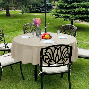 Outdoor Tablecloth with Umbrella Hole, Natural, 60 Inch Round