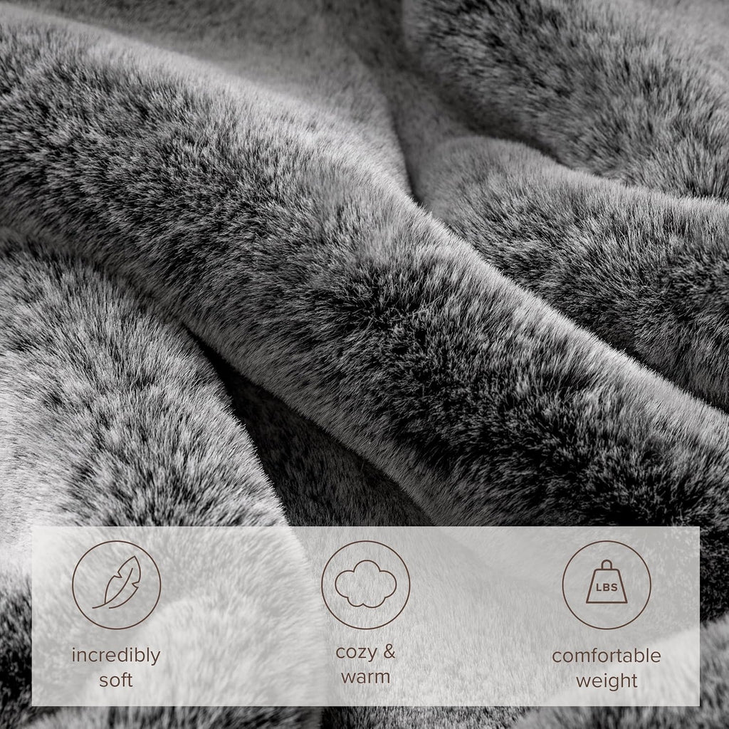 Faux Fur Blanket (Throw, Variegated Grey) | Ultra-Soft Luxurious, Cozy Warm Blanket for Couch, Sofa, Chair, Bed