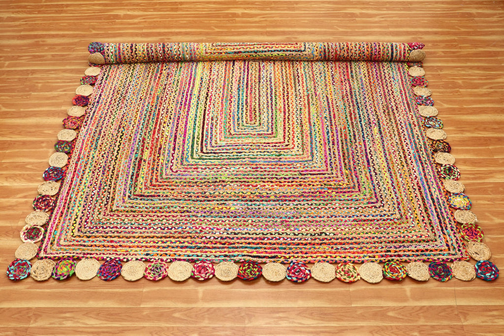 Rectangular Area Rug - 2x3 Feet Multicolor Cape Code Chindi Cotton Jute Rug Geometric Kilim Rug Indoor Outdoor Use