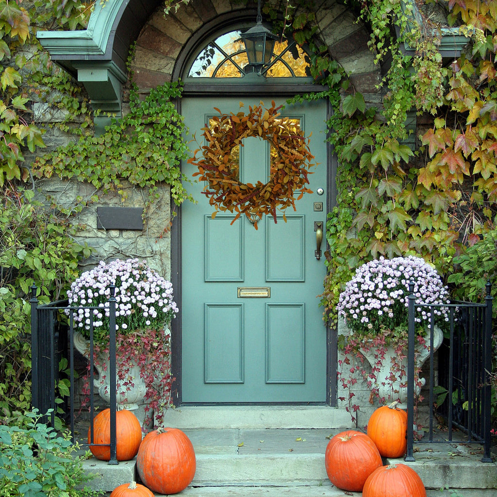 20 inch Fall Wreath Autumn Door Wreath with Eucalyptus Leaves, Mixed Grain for Front Door Farmhouse Indoor Outdoor