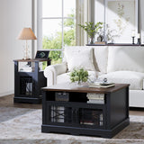 Square Coffee Table, Farmhouse Coffee Tables, Wood Coffee Table with Storage