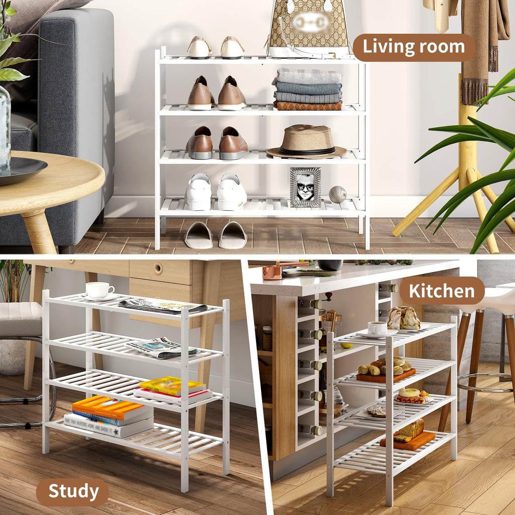 Bamboo Shoe Rack Stackable Shoe Shelf Storage Organizer for Unit Entryway Hallway and Closet Sturdy Freestanding Shoe