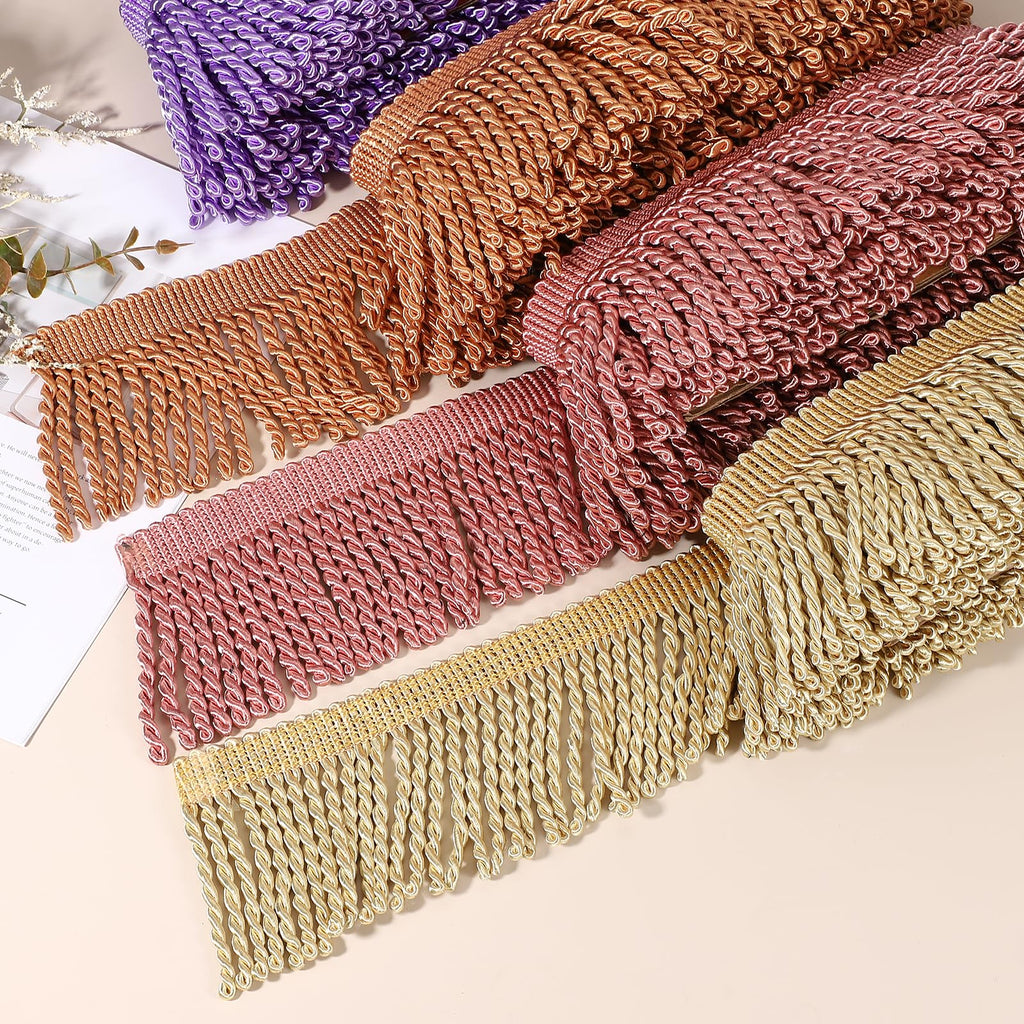 Bronze Fringe Trim, 5 Yards x 4inch Fringe Trim Curtain Tassel Thick Long Fabric Sewing for Curtain Sofa Clothes DIY