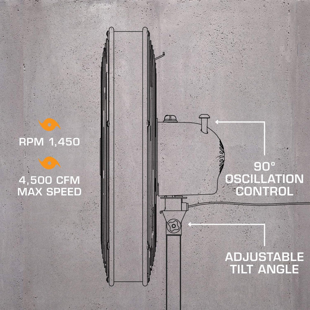 Pro High-Velocity Oscillating Metal Stand Fan, 3 Speeds, 20in